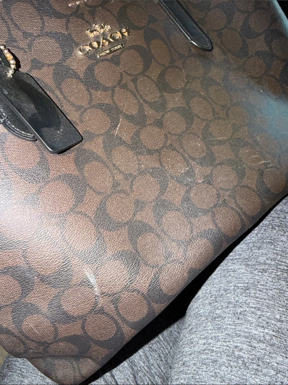 Coach Brown Signature Canvas Tote with Dark Brown Leather Straps